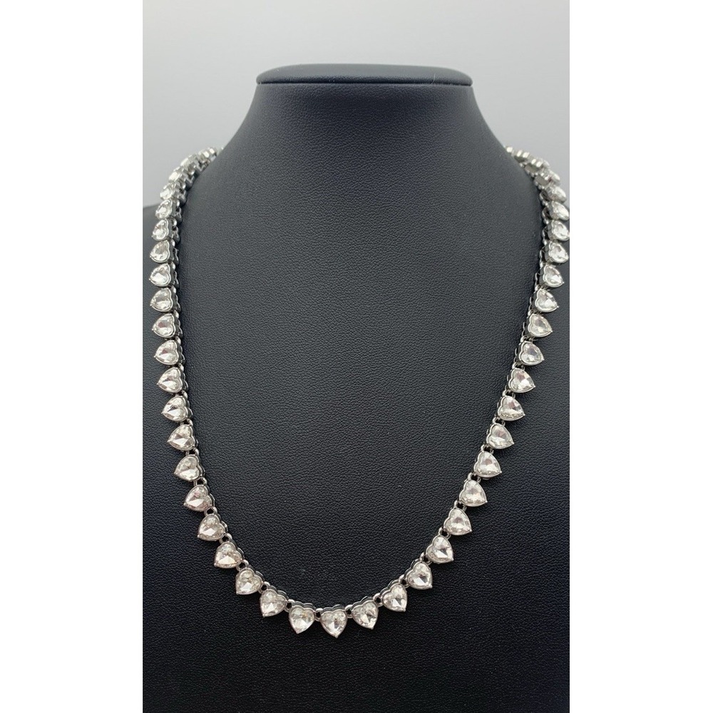 Stunning Silver Tone And CZ Heart Tennis Style Necklace Sparkly 18"